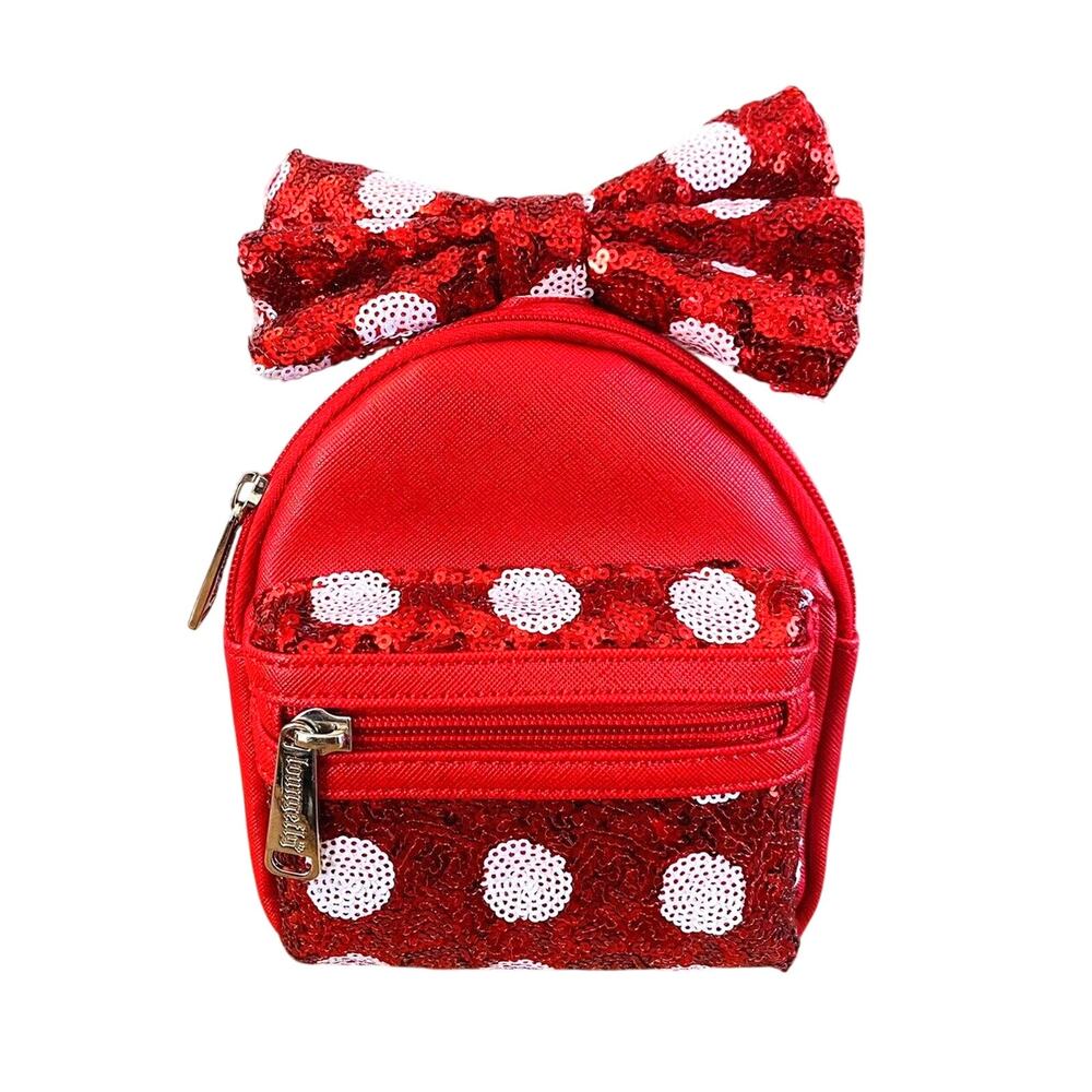 Disney Parks Loungefly Minnie Mouse Wristlet Red Sequin Bow Polka Dot NWOT